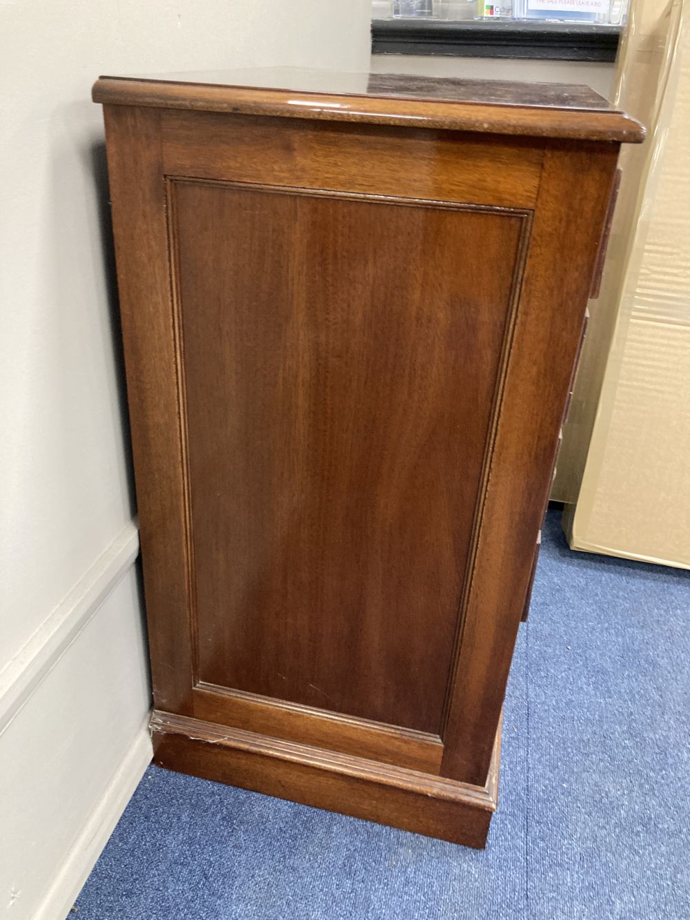 A modern mahogany six drawer sheet music cabinet, width 54cm depth 42cm height 80cm
